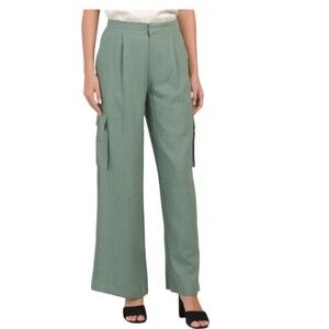 7 For All Mankind Cargo Pants Green Linen Blend Wide Leg High Rise Women’s M NWT